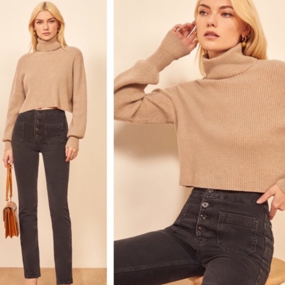 Reformation Elsie Mojave Straight Leg Jeans Exposed button fly and patch pockets